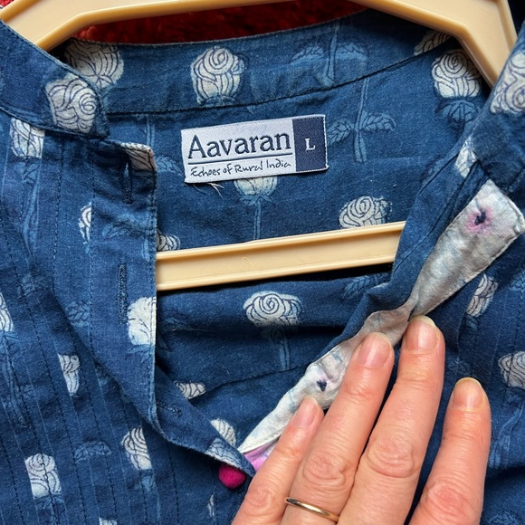 Blue 100% cotton boho shirt. Large - Picture 4 of 8